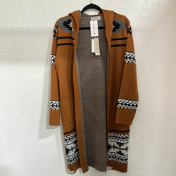 Long hooded Aztec sweater